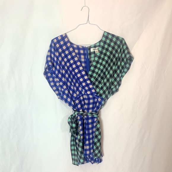 Diane Von Furstenberg 100% Silk Check Romper - Picture 3 of 6